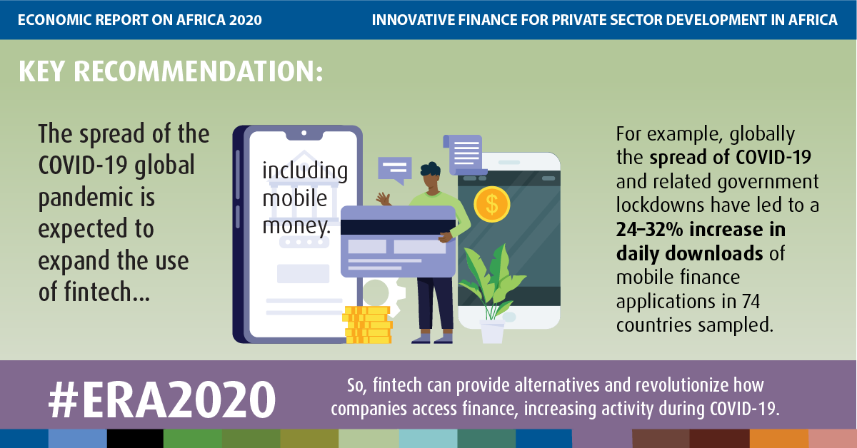The spread of the COVID19 global pandemic is expected to expand the use of Fintech, including mobile money. Fintech can provide alternatives and revolutionize how companies access ?nance, increasing activity during COVID-19.