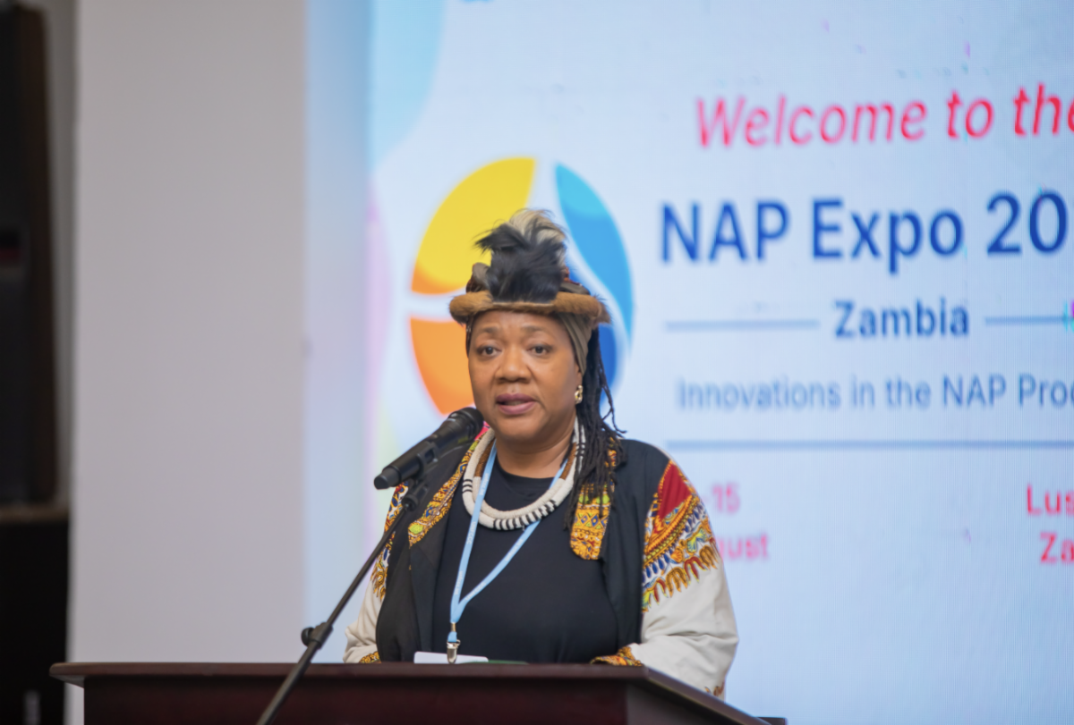 © Photo Credit: UNFCCC/Zambia | Fumukazi Zilanie Gondwe, Indigenous leader from Malawi's Nyika Plateau, delivering remarks  at the opening.